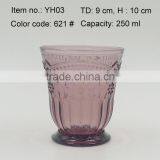 Press Wine Goblet,Hiball,DOF, Sundae Cup Color Glass in Purple With Sakura Design Embossed thumbnail-5