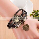 In Stock 8 Colors Fashion Women Handmade Women Watch Retro Leather Bracelet Heart Decoration Quartz WristWatches thumbnail-2
