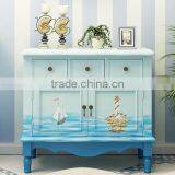Mediterranean Style Storage Cabinet, Sailing Boat Handpainting Living Room Cabinet, Pastoral Solid Wood Cabinet (BF01-X1149) thumbnail-1