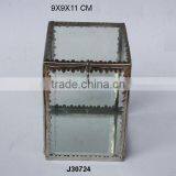 Square Glass and Brass Box With Brass Fittings in Nickel Finish