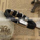 2017 Custom Mens Wholesale Black Braided Leather Bracelet thumbnail-3