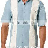 Contrast Panel Bamboo Embroidered Rayon Shirt