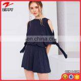 2017 Latest Fashion Navy Color Cold Shoulder Blouson Women Casual Jumpsuit