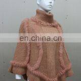Graceful Wholesale Knitted Choker Pullover For Women Knit Rabbit Fur Shawl Elegant Style Knitting Cape Poncho thumbnail-1