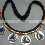 (KN-00001) Afghan Beaded coin Necklace lapis
