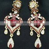 Innovative Designer Gold Plated Bollywood Style Kundan Earrings Set In Dark-Red Color thumbnail-1