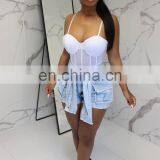 2019 New Women Summer High Waist Tie up Zipper Fly Fashion Short Jeans Vintage Casual Denim Shorts Trouser Pants 3 Color thumbnail-6