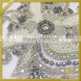 Embroidered Bridal Fabric Pearl Beads Flower Applique With Rhinestone FHA-048 thumbnail-2