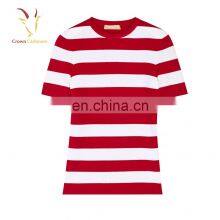 Ladies Red and White Striped Short Sleeve Pure Cashmere Sweater thumbnail-5