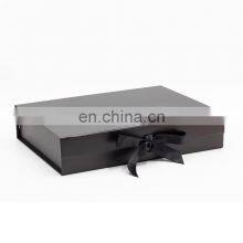 Custom Ribbon Bow a4 Shallow Black Laminated Presentation Gift Box With Magnetic Lid thumbnail-1