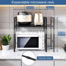 Extendable Heavy Duty Metal Pantry Shelf Space Riser Stand Storage Organizer Adjustable Microwave Oven Rack for Kitchen Counter thumbnail-3