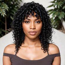 14 16 Inch Preplucked Brazilian Remy Human Hair Wolf Cut Full Mechanism Curly Short Bob Wig With Bangs Wigs For Balck Women thumbnail-1