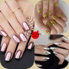 Short European Square European and American Wear Nail Gold and Silver Powder Electroplating Mirror Metal Texture Fake Nails Detachable Nail Art Wholesale SUSU