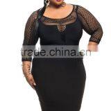 F20042A Fashionable dress for fat women gauze spliced sexy evening dress for fat women