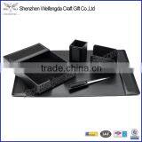 Fancy Black 5 Pieces Desktop Leather Stationery Desk Set
