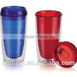 Plastic Double Wall Tumbler with Lid Acrylic Plastic Drinking Bottle with Heat Resistance