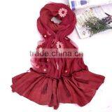 New Product Fashion Daisy Embroidered Scarf With Chinese Knot Tassel WJ-670 thumbnail-5