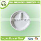 Disposable Plant Fiber Composable 10" 3 Compartment Round Plate With Sugarcane Pulp or Baggase thumbnail-1