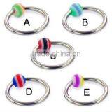 Captive Bead Ring With Striped Ball thumbnail-1