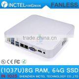 High Quality Mini pc C1037U Fanless PC 1.8GHz Speed INTEL Ivy Bridge With USB 3.0 2 RJ45 TF SD Card 8G RAM 64G SSD