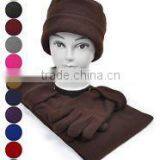 Solid Color 3 Pieces Fleece Hat Scarf & Glove Women's Winter Sets