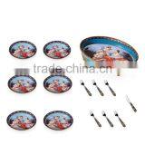 European Character Design Ceramic Dinner Ware Round Tray With Plates, Decorative Porcelain Cake Tray With Brass Handles thumbnail-2