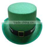 China Suppliers St. Patrick's Day Green Wool Fabric Bowler Top Hat Wholesale With Ribbon Shamrock for Popular Party on Sale thumbnail-4