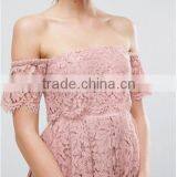 Guangzhou Clothing OEM Pink Undertone Cold Shoulder Lace Prom Dresses thumbnail-3