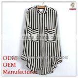 Top Hot Sell Factorty Directly Price Ladies' Short Front Long Back Striped New Model Blouse With Big Pockets thumbnail-1