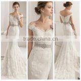 White Sexy Boat Neck a Line Lace Wedding Receptin Dress thumbnail-1