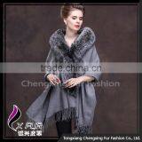 CX-B-P-18D Evening Dresses Fashion Genuine Cashmere Shawl With Fox Fur Trim thumbnail-3