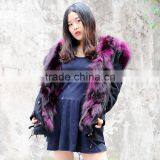 CX-G-P-05K Women Real Raccoon Fur Collar Decorate Real Fox Fur Parka thumbnail-2