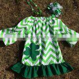 Baby Girls Shamrock Dress st Patrick Girls Cotton Dress With Matching Chunky Necklace and Bow Set thumbnail-1