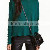 Green Ribbed Crew Neck Relax Fitted Wool Sweater Design for Girl With Dropped Sleeves thumbnail-2