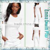 Fashion Plain Design Solid White Organic Cotton Womens Tight Fit Short Sleeve Tee Shirts thumbnail-4