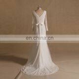 Elegant Long Sleeve V-Back Mermaid Lace Applique Wedding Dress thumbnail-4