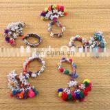 Gypsy Pom Pom Bracelet, Old Banjara Shell Bracelet - Vintage Beaded Pom Pom Bracelet thumbnail-1