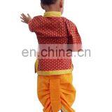 Indian Om Print Saffron Dhoti Kurta, Boy's Traditional Angrakha Set, Dhoti Suit, Kids Baby Wear, Ethnic Dress Kurta om Print thumbnail-2