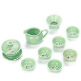 Green porcelain carp tea set.
