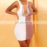 New Women's Sexy Chest Mesh Stitching Hollow Contrast Women Bodycon Dress thumbnail-3