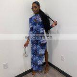 LAITE D2178 Hot Sales Women See-through Printed Casual Dresses Ladies Fashion Split Dresses thumbnail-7