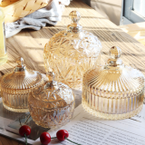 AmberCrystal Glass Storage Jar Lids Candy Jar Glass Container Cookie Jar Cotton Swab Box Household Decoration thumbnail-4