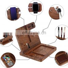 Wood Phone Docking Station - Nightstand with Key Holder, Wallet Stand and Watch Organizer wooden phone stand