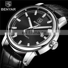 Benyar BY-5144 Fashion Leather Men Mechanical Watches Analog Water Resistant Stainless Steel Case Automatic Watch