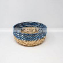 Rattan Storage Basket Tray in Blue & Orange Boho Home Decor thumbnail-4