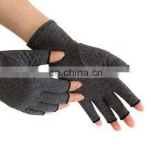 Men Women Grey Half Finger Hands Cotton Compression Arthritis Gloves For Pain Relief thumbnail-3