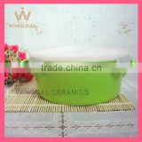 WG508 glazed stoneware round bakeware with handles and PP lid