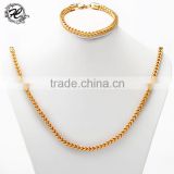 Professional jewelry manufacturer 316l stainless steel wheat chain Fashion gold plated jewelry set
