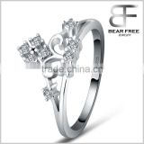 925 Sterling Silver Cubic Zirconia Princess Heart Crown Tiara CZ Band Ring for women