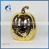 Unique Golden Halloween Pumpkin With Tealight Holder Ceramic Pumpkin